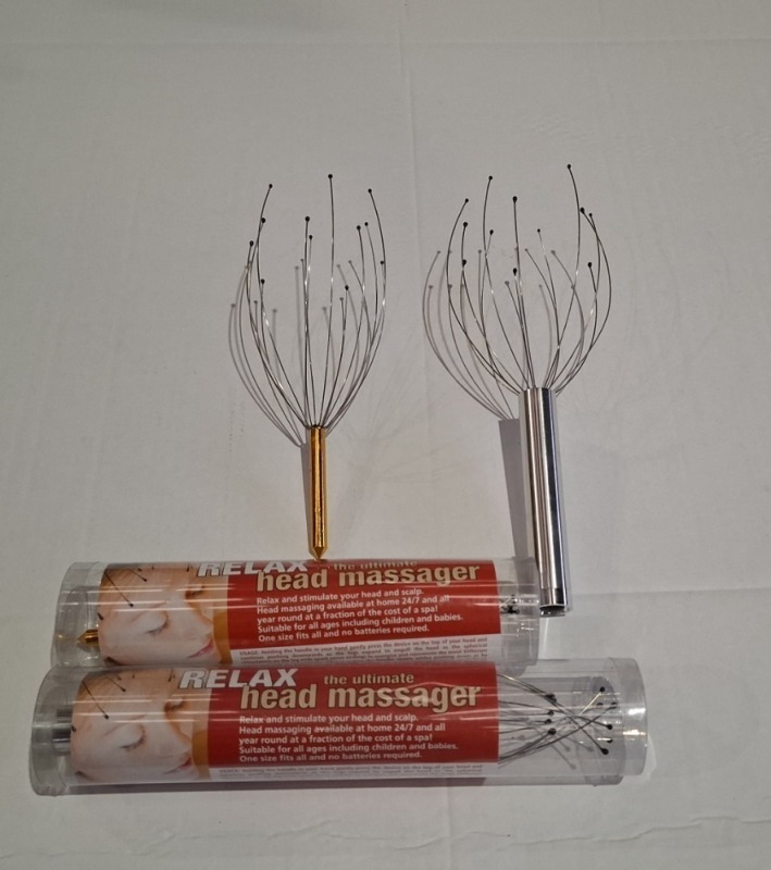 276 X BRAND NEW RELAX THE ULTIMATE HEAD MASSAGERS IN COLOUR SILVER AND GOLD IN 6 BOXES