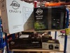 4 X PIECE MIXED GRADE B LIGHTING LOT TO INCLUDE 1X ADJ CRAZY 8 MOVING LED HEAD FIXTURE - 1X ADJ ENTOUR VENUE FAZE MACHINE - 1X ADJ HALF METER LINEAR LED FIXTURE 1X WIFLY EXR BATTERY (UNTESTED)