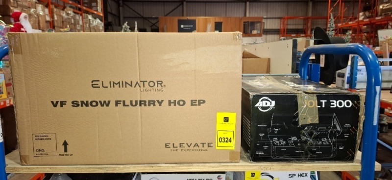 2 X PIECE MIXED GRADE B LIGHTING LOT TO INCLUDE 1X VF SNOW FLURRY HO EP - 1X ADJ JOLT 300 LIGHT (UNTESTED)