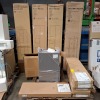 11 X MIXED BATHROOM LOT CONTAINING 6 X VELEKA GLOSS WHITE FREE STANDING BATHROOM CABINET 5 IN WHITE AND 1 IN GREY , 1 GREY BASIN UNIT , 3 X LADOGA TALL WHITE BATHROOM CABINET 40 X 190 CM , 1 X PERMA BATHROOM STORAGE CABINET IN WHITE 40.2 X 185 X 36.1 CM 