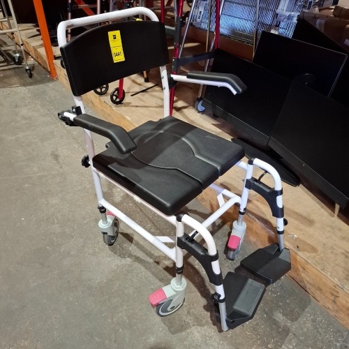 1 X BRAND NEW SHOWER COMMODE WHEELCHAIR WITH 4 LOCKABLE WHEELS FLIP - UP ARMS