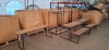 7 X MIXED LOT CONTAINING 2 X SET OF TABLE AND BENCH IN METAL / RUSTIC WOOD , 2 X INDUSTRIAL - STYLE GLASS TOP CONSOLE CHANGING ROOM TABLES WITH CLOTHING RAIL , 1 X SMALL WOOD / METAL TABLE - 4