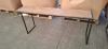 7 X MIXED LOT CONTAINING 2 X SET OF TABLE AND BENCH IN METAL / RUSTIC WOOD , 2 X INDUSTRIAL - STYLE GLASS TOP CONSOLE CHANGING ROOM TABLES WITH CLOTHING RAIL , 1 X SMALL WOOD / METAL TABLE - 6
