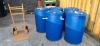 6 PC MIXED LOT CONTAINING 5 BLUE PLASTIC DRUMS 120L (WAS USED IN SERIES AS A WATER BUTT STORAGE SYSTEM) AND 1 X HEAVY DUTY SACK / WHITE GOODS TRUCK - 4