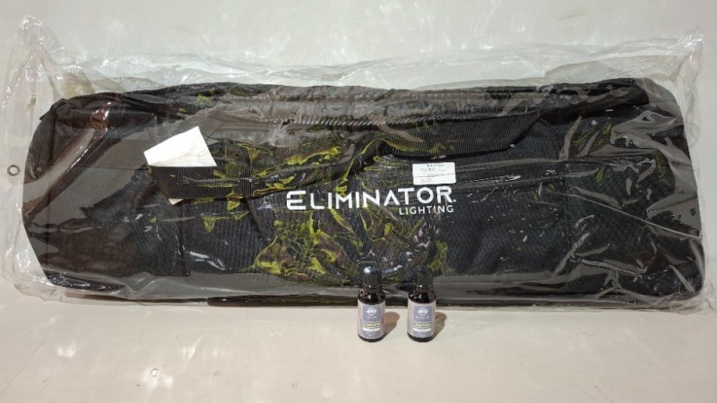 BRAND NEW MIXED LOT TO INCLUDE 4 X ELIMINATOR LIGHTING LARGE CARRY BAGS - 40 X 10 20ML FOG SENT CHAMPAGNE