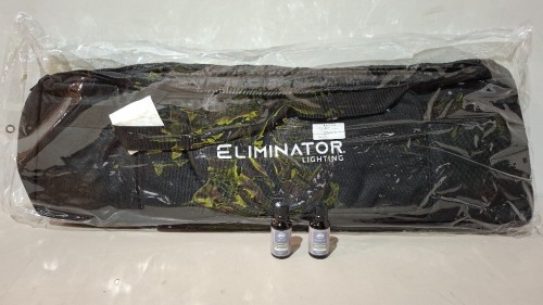 BRAND NEW MIXED LOT TO INCLUDE 4 X ELIMINATOR LIGHTING LARGE CARRY BAGS - 40 X 10 20ML FOG SENT CHAMPAGNE
