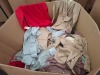 400 X MIXED CLOTHING LOT TO INCLUDE MISSGUIDED GREY LOUNGE SET SIZE 10 , ACTUEL JACKET DRESS LEATHER TOUCH IN COLOUR BROWN SIZE 10 - 12 , GEORGE RED HODDIE JACKET SIZE 4 X ETC IN A PALLET BOX