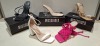 30 X BRAND NEW PAIRS OF MISSGUIDED SHOES LOT TO INCLUDE CROCHET TIE UP HEELED SANDAL IN HOT PINK , SQUARE TOE HIGH HEEL TIE UP SANDALS IN SAND , CLEAR BLOCK HEEL MULE IN CLEAR ETC ALL IN SIZE 4