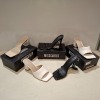 30 X BRAND NEW PAIRS OF MISSGUIDED SHOES LOT TO INCLUDE SQUARE TOE HIGH HEEL TIE UP SANDALS IN BLACK , PERSPEX BLOCK HEEL MULE SANDAL IN SAND ETC ALL IN SIZE 7