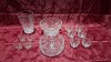 13 X BRAND NEW GLASSWARE TO INCLUDE 2 LARGE GLASS BOWLS , 1 TALL CUT GLASS VASE , 8 MATCHING TUMBLERS WITH CUT DECORATION AND 2 SMALL GLASS JUGS
