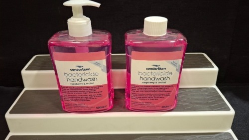 120 X BRAND NEW CONSORTIUM BACTERICIDE HANDWASH DISPENSER AND REFILL BOTTLES IN 20 BOXES