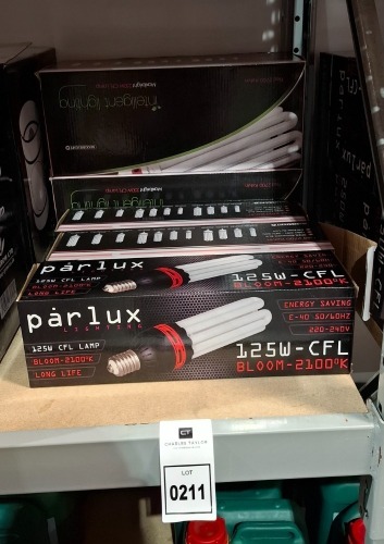 5 X BRAND NEW MIXED LOT TO INCLUDE 2X MAXI BRIGHT 125W CFL LAMPS - 1X PARLUX 125W BLOOM CFL LAMP - 2X MAXI BRIGHT 250W CFL LAMPS