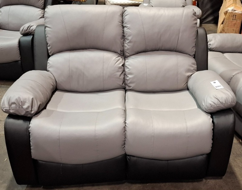 1 X HOME LIFE FAUX LEATHER 2 SEATER RECLINER IN BLACK & GREY (PLEASE NOTE CUSTOMER RETURNS)