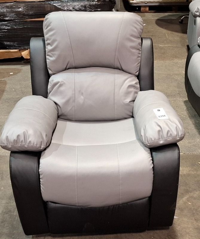 1 X HOME LIFE FAUX LEATHER ARM CHAIR RECLINER IN BLACK & GREY (PLEASE NOTE CUSTOMER RETURNS)