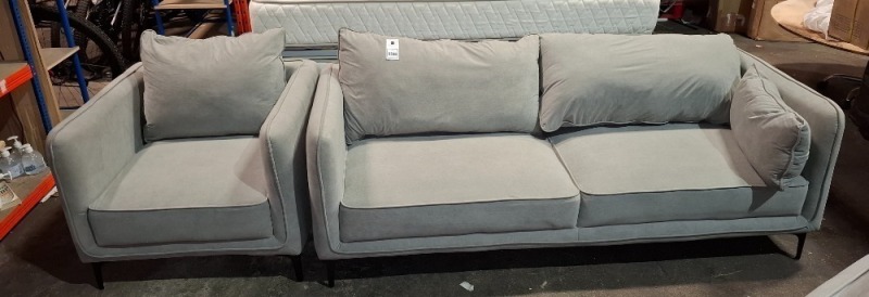 1 X HOME LIFE VELOUR 3 SEATER SOFA IN GREY (PLEASE NOTE CUSTOMER RETURNS)