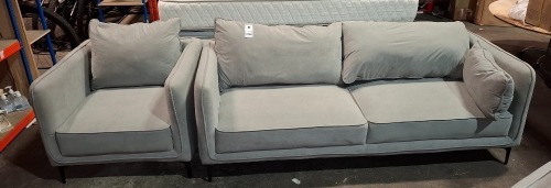 1 X HOME LIFE VELOUR 3 SEATER SOFA IN GREY (PLEASE NOTE CUSTOMER RETURNS)