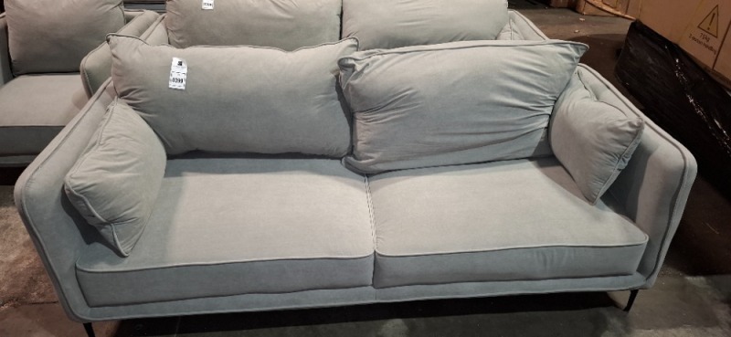 1 X HOME LIFE VELOUR 3 SEATER SOFA IN GREY (PLEASE NOTE CUSTOMER RETURNS)