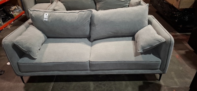 1 X HOME LIFE VELOUR 3 SEATER SOFA IN GREY (PLEASE NOTE CUSTOMER RETURNS)