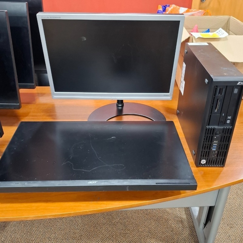3 PC IT LOT IE. HP Z230 BASE UNIT (DATA WIPED NO OS), PROLITE B2206WS MONITOR & ACER KA270H MONITOR