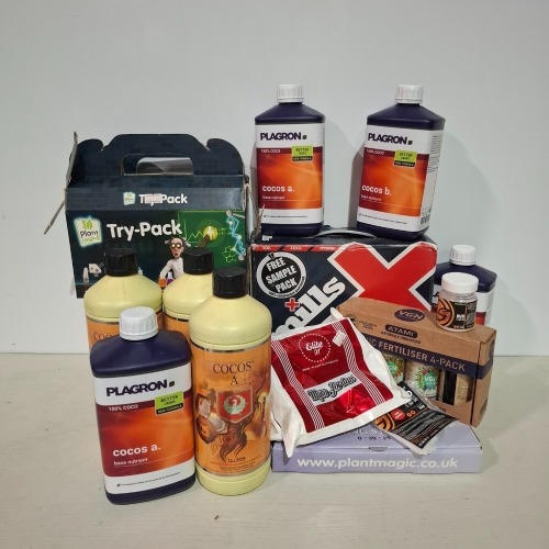 23 X PIECE BRAND NEW MIXED PLANT FERTILISER LOT TO INCLUDE ELITE 91 MYCO JOORDAN MYCORRRHIZAL INOCULANTS - HOUSE OF GARDEN COCOS A 1 LITRE - GREEN PLANET BUD BOOSTER - PLAGRON COCOS A AND B 1 LITRES - MILLS STARTER PACK A AND B - PK BOOSTER - BLOOM BOOST