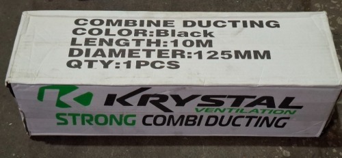 12 X BRAND NEW KRYSTAL STRONG COMBI DUCTING IN BLACK - 10M LENGTH - DIAMETER 125MM