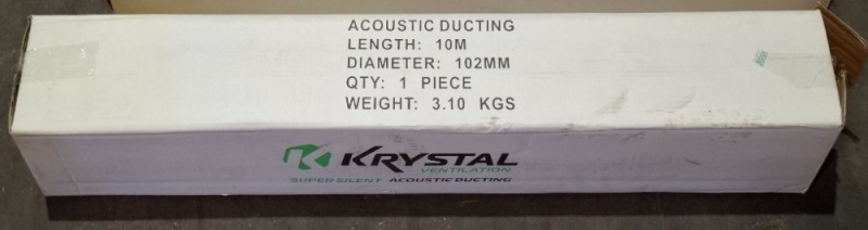 9 X BRAND NEW PIECE MIXED LOT TO INCLUDE 5 X KRYSTAL SUPER SILENT ACCOUSTIC DUCTING LENGTH 10M DIAM 102MM - 4X SONO CONNECT COMBI DUCTING 10M LENGTH - 102MM DIAM