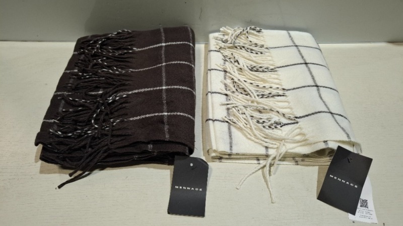 41 X BRAND NEW MENNACE WINDOW PANE CHECK SCARFS TO INCLUDE 31 IN BROWN AND 10 IN OFF-WHITE ALL IN ONE SIZE
