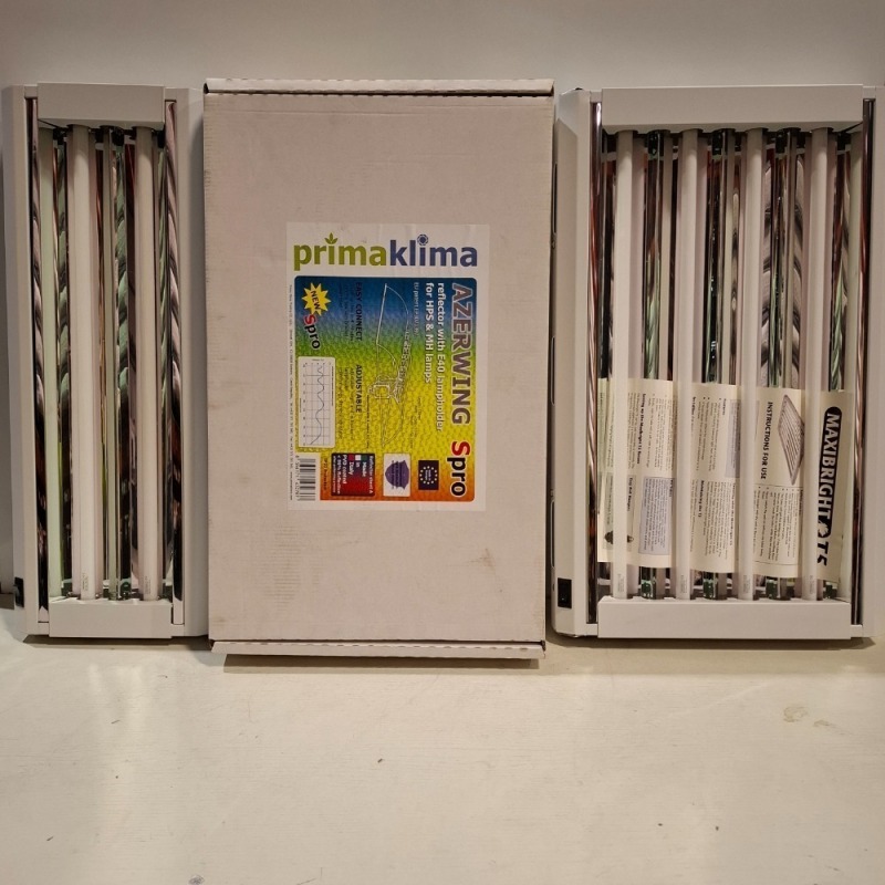 3 X BRAND NEW MIXED LIGHT LOT TO INCLUDE 2X MAXI BRIGHT T5 FLUORESCENT LIGHT - 1X PRIMIA KILMA AZERWING REFLECTOR WITH E40 LAMP HOLDER FOR HPS AND MH LAMPS