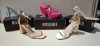 30 X BRAND NEW MISSGUIDED SHOES TO INCLUDE HIGH HEEL BLOCK BARELY THERE SANDALS IN SAND , FAUX LEATHER PLATFORM STRAPPY SANDAL IN GREEN , MID CLEAR HEEL IN NUDE ETC ALL IN SIZE 6