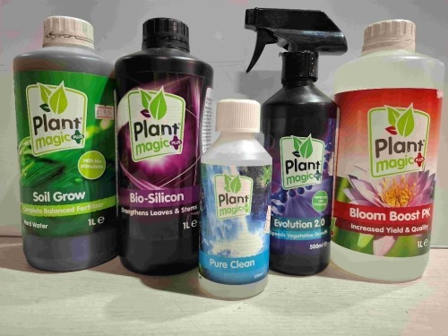 30 X PIECE BRAND NEW MIXED PLANT FERTILISER LOT TO INCLUDE PLANT MAGUIC BIO-SILICON - PLANT MAGIC SOIL GROW - EVOLUTION 2.0 SPRAY - PLANT MAGIC ROOT STIMULATOR - PLANT MAGIC BLOOM PK - PLANT MAGIC ORGANIC GROW - PLANT MAGIC ORGANIC GROW ETC ALL 1 LITRES