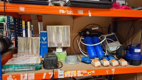 23 X USED MIXED HORTICULTURE LOT TO INCLUDE PARLUX 600W DUAL SPECTRUM HPS LIGHTS - 2X LIGHT REFLECTORS - 1X OMEGA 600W BALLAST - GROWMAX WATER REVERS OSMOSIS SYSTEM - HYBRID DUAL CONTROLLER B AMPERE - AQUAKING SUBMERSIVE PUMP ETC