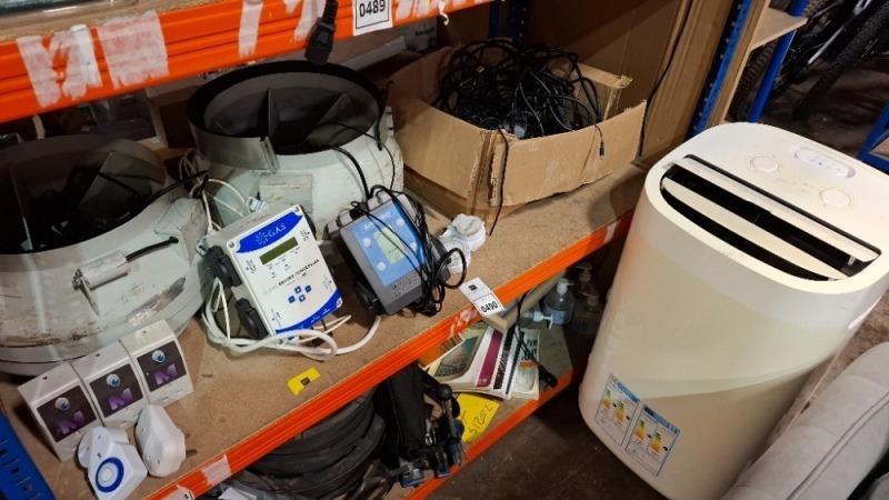 12 X USED MIXED HORTICULTURE LOT TO INCLUDE 2 X 12 INCH INLINE INTAKE/OUTAKE FANS - 24 HOUR PLUG IN TIMER - G.A.S 13 AMP ENVIROMENT CONTROLLER FOR INTAKE AND OUT TAKE - AIR PRO TEMP AND FAN CONTROLLER - 1X GOOD HOME AIR COOLER/HUMIDIFIER ETC (UNTESTED)
