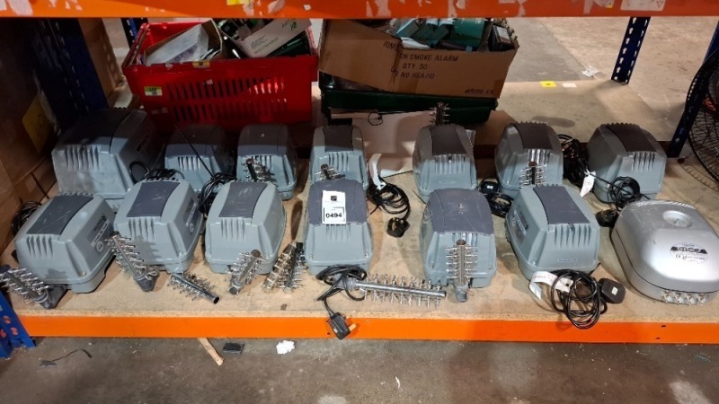 13 X USED CHARLES AUSTIN LINIEAR AIR PUMPS - 1X HAILEA SUPER SILENT AIR PUMP (UNTESTED)