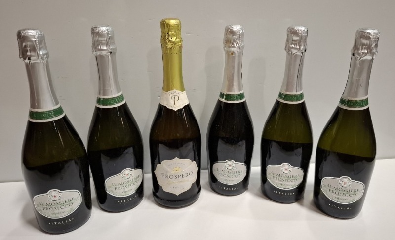 6 X PIECE BRAND NEW MIXED LOT TO INCLUDE 5 X IL MOSSIERE PROSECCO ITALIA 75CL - 1 X PROSPERO BRUT 75CL