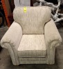 1 X FABRIC ARMCHAIR IN CREAM - (NOTE CUSTOMER RETURNS NO VISBLE DAMAGE )