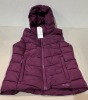 14 X SLAZENGER SLEEVELESS WOMEN'S MID LENGTH PADDED GILLET JACKET IN PLUM IN SIZE UK 12 IN TWO BOXES - ORIGINAL RRP &pound;60 EACH ( PLEASE NOTE STILL IN ORIGINAL PACKAGING HOWEVER WATER DAMAGE TO BOXES & TAGS)