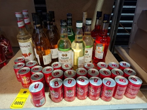 40 X BRAND NEW MIXED DRINKS LOT CONTAINING 3 X JOHN D TAYLOR'S VELVET FALERNUM 11% 700ML , 5 X GIFFARD PREMIUM FLEUR DE SUREAU SAUVAGE 20% 700ML , 2 X APEROL 11% 70 CL , 28 X BIG TOM BLOODY MARY MIX 150ML ETC