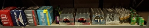 100 + BRAND NEW SOFT DRINKS LOT CONTAINING GLASS COCA - COLA BOTTLES , FEVER - TREE MEDITERRANEAN TONIC WATER , CANS OF TING GRAPEFRUIT CRUSH , 10L CLASSIC LEMONADE , 10L DIET COLA ETC OVER A FULL SHELF
