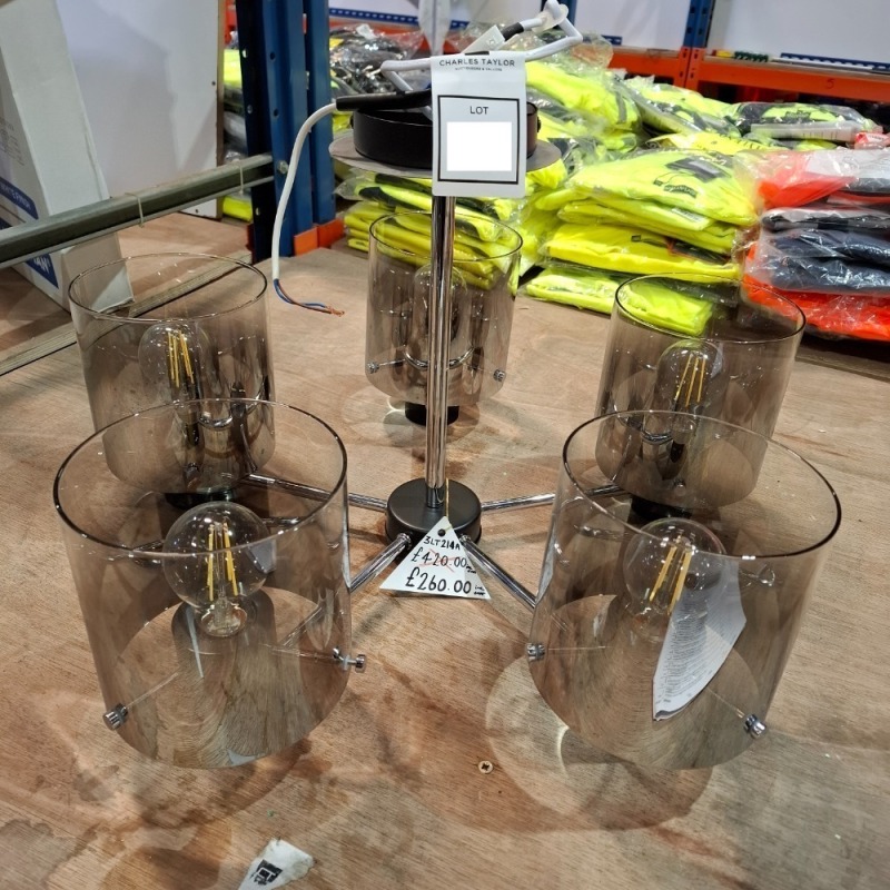 1 X BRISE SEMI FLUSH LIGHT 5 X E27 IN BLACK - SMOKE FADE GLASS - RRP &pound;260 (NOTE EX DISPLAY)
