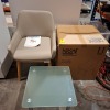 2 X PIECE MIXED LOT TO INCLUDE 1 X BRAND NEW BOXED STONE LEATHER COMMODE CHAIR WITH WOODEN LEGS - 1 X GLASS COFFEE TABLE