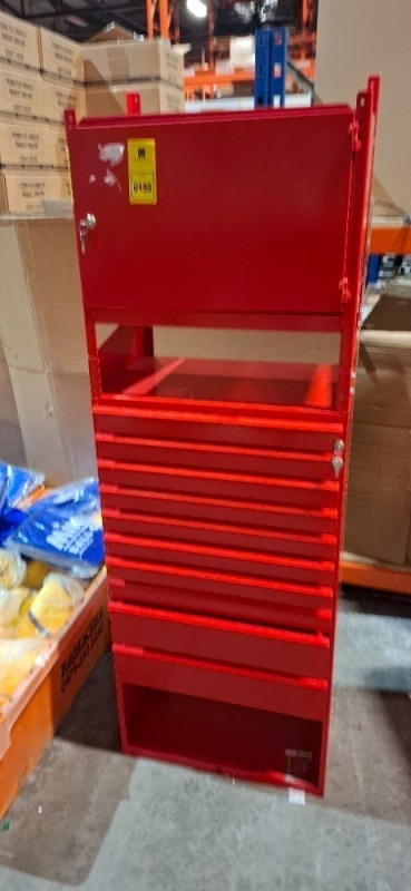 1 X TOOL CHEST CONTAINING 10 DRAWS AND 1 DOOR IN SIZE 170CM HEIGHT X 30CM DEPTH X 50CM LENGTH