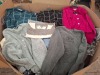 400 X MIXED CLOTHING LOT CONTAINING, CASHEL CARDIGAN IN YELLOW IN SIZE MEDIUM, HANDS OFF JUMPER IN PURPLE IN SIZE LARGE, CREP HOODIE IN WHITE IN SIZE SMALL, ETC, (1 PALLET BOX)