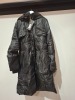 7 X J.XU COATS IN CHARCOAL IN SIZES, SMALL, MEDIUM AND LARGE (NOTE: LEATHER BUCKLE ON BACK OF COAT HAS DEGRADED SEE IMAGE)