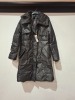 7 X J.XU COATS IN CHARCOAL IN SIZES, SMALL, MEDIUM AND LARGE (NOTE: LEATHER BUCKLE ON BACK OF COAT HAS DEGRADED SEE IMAGE)