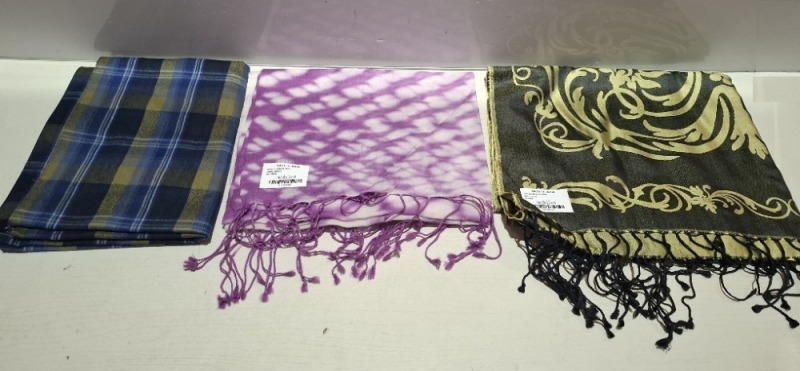 200 X BRAND NEW SCARFS IN VARIOUS COLOURS AND DESIGNS IN 2 BOXES