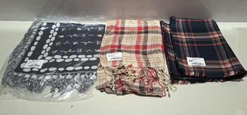 200 X BRAND NEW SCARFS IN VARIOUS COLOURS AND DESIGNS IN 2 BOXES