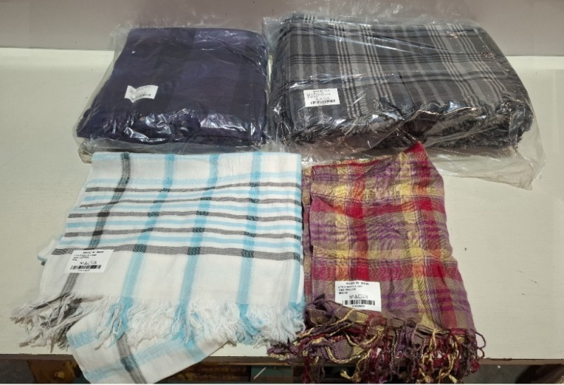 200 X BRAND NEW SCARFS IN VARIOUS COLOURS AND DESIGNS IN 2 BOXES