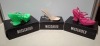 30 X BRAND NEW MIXED MISSGUIDED SHOES TO INCLUDE PERSPEX SQUARE TOE WEDGE HEEL IN NUDE , FAUX LEATHER PLATFORM STRAPPY SANDAL IN GREEN ETC ALL IN SIZE 4