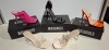 30 X BRAND NEW MIXED MISSGUIDED SHOES TO INCLUDE PERSPEX BLOCK HEEL MULE SANDAL IN SAND , SQUARE TOE TIE UP HEELED SANDALS IN ORANGE , POINTED TOE PATENT BARELY THERE IN NUDE ETC ALL IN SIZE 4