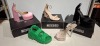30 X BRAND NEW MIXED MISSGUIDED SHOES TO INCLUDE EXTREME PLATFORM SATIN HEELED SHOE IN PINK , HIGH HEEL BLOCK BARELY THERE SANDALS IN SAND , CLEAR PLATFORM SATIN HEELED SANDALS IN BLACK ETC ALL IN SIZE 3